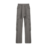 Fall Low Waist Lace up Cargo Jeans Solid Color Multi Pocket Slimming Patchwork Trousers